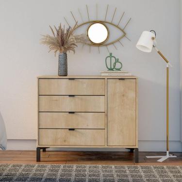 Imagem de Cômoda Falkk Queens 4 Gavetas e 1 Porta Amadeirado