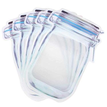 Imagem de Sacos de armazenamento Food Saver Mason Jar Padrão Reutilizável Portátil Zíper Bolsas de lanche Recipiente à Prova de Vazamento Pacote de Varejo Bolsas Foscas para Viagem Acampamento, Azul, 9.6×6.7in (24.5×17.5cm), 10