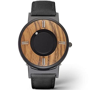 Imagem de Relógio masculino de madeira marrom, quartzo, ímã magnético, acionamento por esfera, mostrador de madeira, pulseira de borracha preta, relógio de pulso masculino, 6, Relógios de quartzo