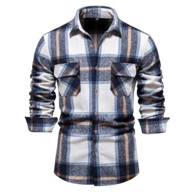 Imagem de Camisetas masculinas outono verão manga longa gola alta xadrez camisa masculina 2024 moderno Y2K, P-257 azul-marinho, P