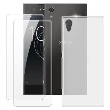 Imagem de MILEGOO Capa para Sony Xperia XA1 + 2 peças protetoras de tela de vidro temperado, capa de TPU de silicone macio à prova de choque para Sony Xperia XA1 Dual (5 polegadas) branca
