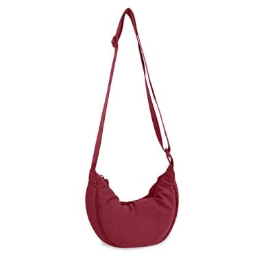 Imagem de Bolsa tiracolo de nylon, crescente, bolsas masculinas e femininas modernas, bolsa transversal pequena, estilo Hobo, Vinho tinto, Small