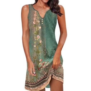 Imagem de Elogoog Vestidos de verão para mulheres 2024 moda praia havaiana roupas soltas sem mangas cintura elástica floral vestido de trabalho, Verde - 1, 5G