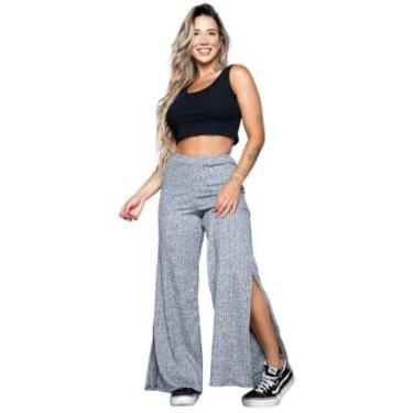 Imagem de Conjunto Cropped Canelado + Calça Pantalona Com Fenda Canelada-Feminino