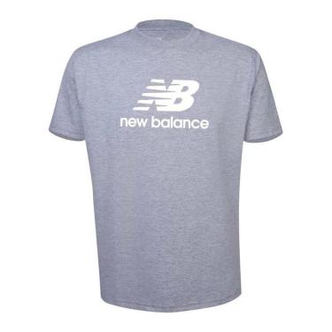 Imagem de Camiseta New Balance Essentials Cinza e Branco Masculino-Masculino