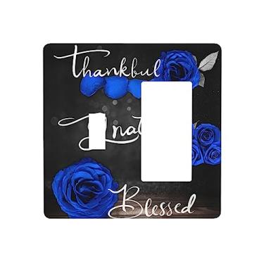 Imagem de Blue Rose Royal Floral 2 Gang Combin Toggle Rocker Light Switch Cover Placa Decorativa Romântica Placa Frontal Thankful Blessed Electrical GFCI para Banheiro Quarto Decoração de Casa