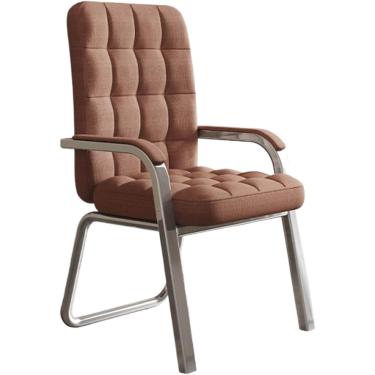 Imagem de Cadeira de escritório doméstico sem rodas, cadeira de computador estofada com encosto alto, cadeira de mesa executiva ergonômica com pernas de metal, cadeira de penteadeira de braço moderna