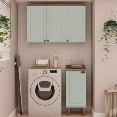 Imagem de Kit Área de Serviço com 2 Módulos com Portas Provençais para Lavanderia 100% Mdf Ébano/Mint