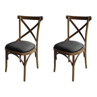 Imagem de Kit 2 Cadeira Xis em Madeira Maciça de Eucalipto Verniz Imbuia Factor Marrom/Preto