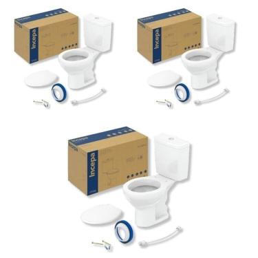 Imagem de Kit 3 de Bacia com Caixa Acoplada e Assento Flamingo Incepa Branco