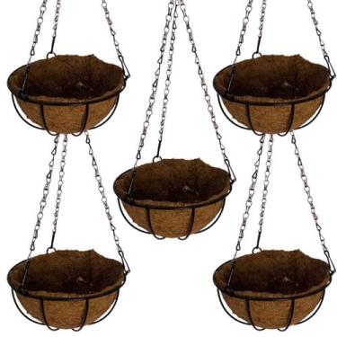 Imagem de 5 Vasos de Fibra de Coco 30cm Plantas Suspenso com Corrente - Verde Ga