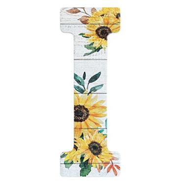 Imagem de COLLECTIVE HOME - Letras de madeira de 30,5 cm para decoração de parede, placa de parede rústica, placas de alfabeto decorativas, número de casa, decorações para festa de inauguração de casa de aniversário de casamento, branco lavado, girassol (I)
