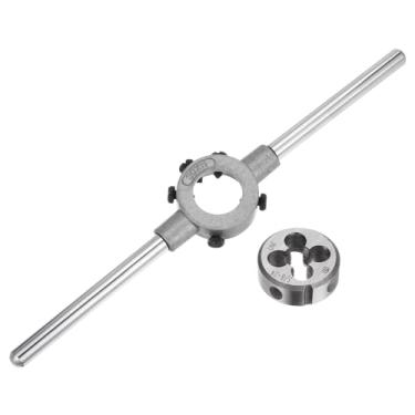 Imagem de uxcell Conjunto de chaves de alça, 3/8-24 UNF e suporte de matriz de 30 mm (serve para matrizes 3/20.3 cm-7/40.6 cm (UNC/UNF) / Metric M10-M11 / 30 mm OD morre) para reparo de rosca de parafuso