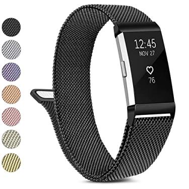 Imagem de Pulseira de metal compatível com Fitbit Charge 2, pulseira de substituição ajustável de malha de aço inoxidável para Fitbit Charge 2 (pequena, preta)