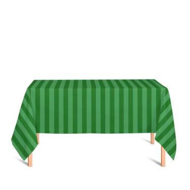 Imagem de Toalha de Mesa Retangular em Tecido Jacquard Verde Listrado Tradiciona