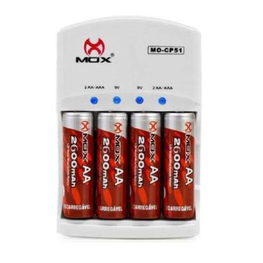 Imagem de Carregador de Pilhas e Baterias com 4 Pilhas AA 2600 Mah Mox CP51