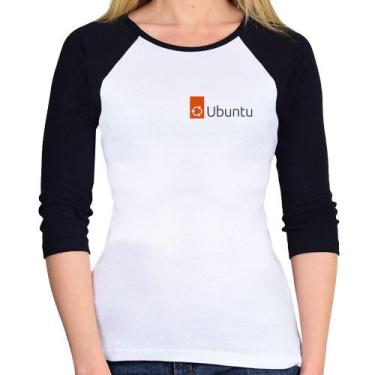 Imagem de Baby Look Raglan Ubuntu Linux Manga 3/4 - Foca na Moda, Branco, Preto,