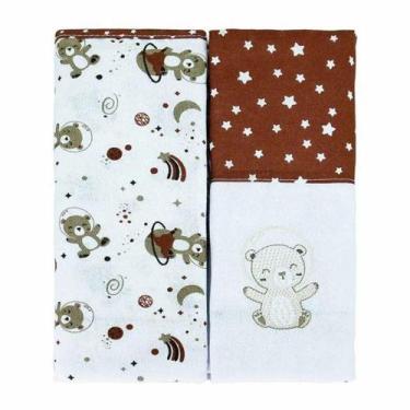 Imagem de Manta Cueiro Flanelada Bordada 100% Algodão 02 Unidades 79x80cm Incomf