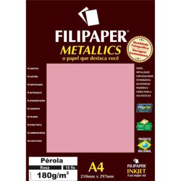 Imagem de Papel A4 Metálico Pérola Rosa 180G - Pacote com 15 Folhas - Filiperson