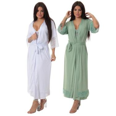 Imagem de Kit 2 robe noiva feminino roupão de renda luxo hobe brc - ALTIE, Branc