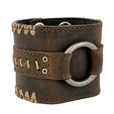 Imagem de Anthology Gear Pulseira de couro de flor integral metal rock punk motociclista pulseira larga ajustável para homens e mulheres, Small / Medium, Couro, Sem pedras preciosas