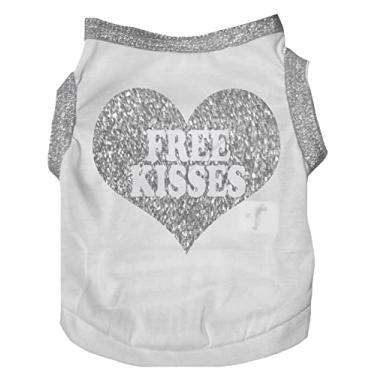 Imagem de Petitebella Camiseta de cachorro com coração "Free Kisses" (branca/prata, GGGG)