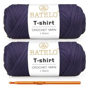 Imagem de BATELO Pacote com 2 fios de camiseta de crochê para bolsas/cesta/porta-copos - fio grosso de alta elasticidade - tecido de poliéster (azul marinho) - 400 g/144 m