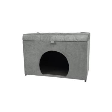 Imagem de Puff baú pet casa p/ cachorros e gatos em suede - cinza - NEGROMONTE S