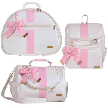Imagem de Kit Bolsa Maternidade Laço Elegancy Rosa 3 Peças - Decalta