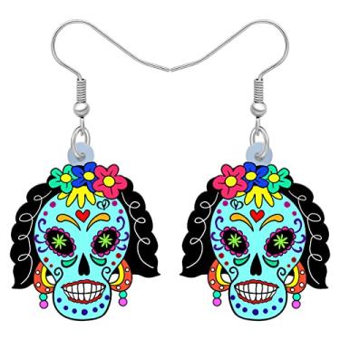 Imagem de DALANE Presentes de Halloween Acrílico Floral Açúcar Crânio Pingente Joias para Mulheres Meninas Pingentes Lembranças de Festa, Medium, Acrílico, Sem pedra preciosa