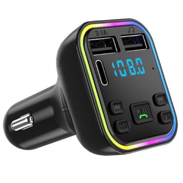 Imagem de Transmissor sem fio de carro, mp3 player sem fio,3 portas adaptador de rádio de carregamento rápido - Receptor de rádio portátil, carregador de telefone do veículo para disco USB, cartão TF