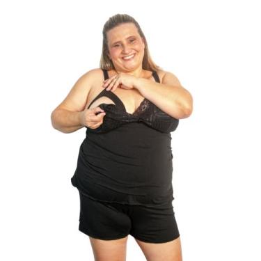 Imagem de Baby Doll Amamentação Plus Size Pijama Gestante Maternidade Tamanho Gr