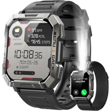 Imagem de Smartwatch masculino, relógio de fitness com função de telefone, fazer/receber chamadas, com Bússola e Lanterna, IP68 à prova d'água, para mais de 100 modos esportivos, pedômetro