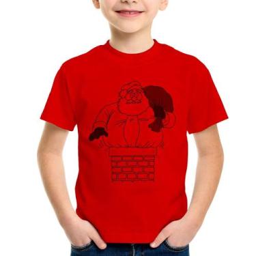 Imagem de Camiseta Infantil Papai Noel Chaminé - Foca na Moda, Vermelho, 6