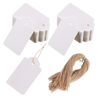 Imagem de SallyFashion 200 etiquetas de presente com cordão anexado, etiquetas penduradas de 7,8 × 4,8 cm para presentes faça você mesmo, casamentos, noivas e chás de bebê, aniversários