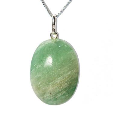 Imagem de Colar Cabochão Oval Pedra Onix Verde Natural Pino Prata 950 - Cristais