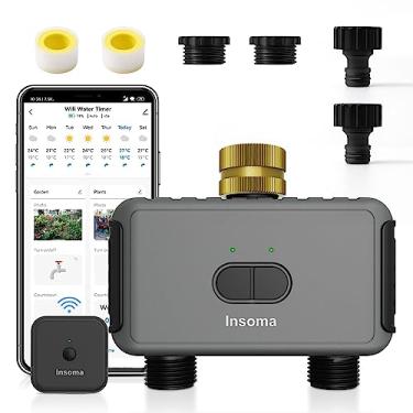 Imagem de Temporizador de mangueira inteligente com 2 saídas, controlador de sistema de irrigação automático para gramados, compatível com Alexa cinza-escuro - entrada de latão e saída de plástico (2 saídas)