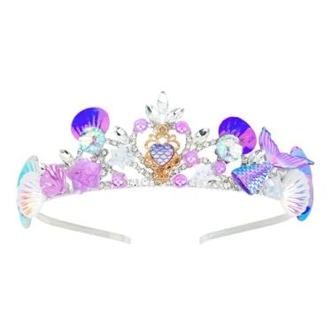 Imagem de Araluky Coroa de sereia tiara de sereia pequena sereia lembrancinhas de festa Ariel suprimentos de festa de aniversário conchas coroas de princesa
