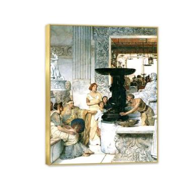 Imagem de MOBYAT Quadro dourado A Sculpture Gallery por Lawrence Alma Tadema Prints, reprodução de pintura a óleo, impressão giclée em tela, arte de parede pronta para pendurar para decoração de quarto de casa.