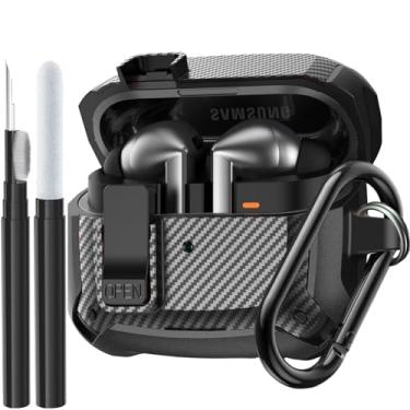 Imagem de Capa para Samsung Galaxy Buds 3 Pro/Bud3 com clipe de bloqueio para homens, capa militar para Galaxy Buds Pro 3/Bud 3 com kit de limpeza e mosquetão, preta