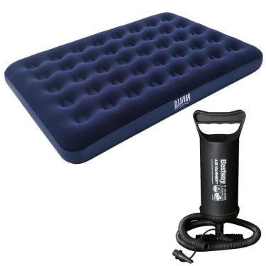 Imagem de Colchão Inflável Casal Bestway 191x137x22cm + Bomba De Ar Bestway Manual Com 3 Bicos Adaptadores