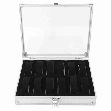 Imagem de Caixa Elegante de Relógio de Alumínio de 12 Slot - Estojo de Armazenamento de Jóias Premium Com Janela de Visualização de Acrílico (6 slots) (12 Way 26x22x11cm/10.2x8.7x4.3in)