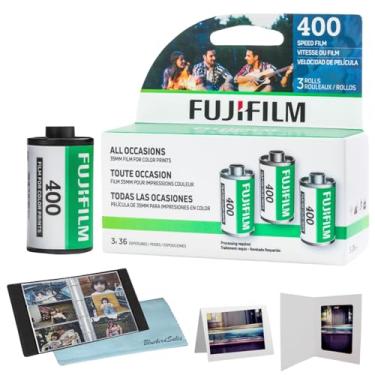 Imagem de FUJIFILM Filme negativo de 400 cores (filme de rolo de 35 mm, 36 exposições, pacote com 3) + álbum de fotos BluebirdSales, molduras para fotos (10 molduras) + pano de limpeza de microfibra