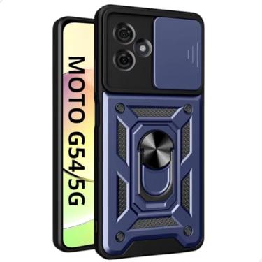 Imagem de Capa Capinha Case Protetora para Moto G54 5G, Proteção Militar com Suporte Giratório, Design Resistente com Proteção para Câmera (Azul)