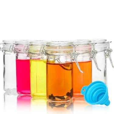 Imagem de Honeypuff Pacote Com 6 Recipientes De Vidro Para Armazenamento Alimentos Tampas Herméticas, Garrafa Pequena Cerâmica 3,5 Oz E Funil Silicone Fda, Adequado Sucos, Bem-Estar Shots Gengibre