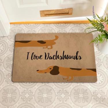 Imagem de Capachos engraçados de boas-vindas para entrada, tapetes de varanda I Love Dachshunds, capacho para porta da frente, interior, monograma, tapetes de cozinha, com borracha antiderrapante, tapete de