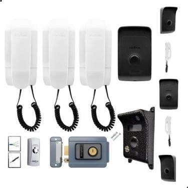Imagem de Kit Interfone Porteiro Residencial IPR 1010 Intelbras Com 2 Extensão d