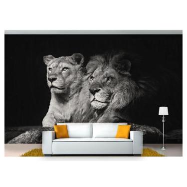 Imagem de Papel De Parede Casal De Leões Preto E Branco Anm226 - Você Decora