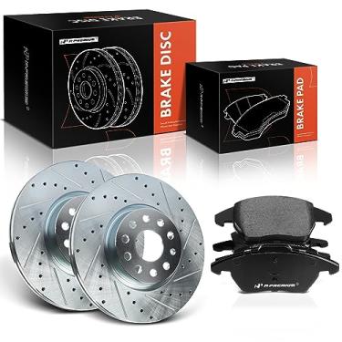 Imagem de A-Premium Kit De Rotores Freio A Disco Dianteiros Perfurados E Ranhurados 12,28 Pol. (312 Mm) + Pastilhas Cerâmica Compatíveis Com Modelos Selecionados Da Volkswagen Audi - Jetta 2005-2018, Passat,