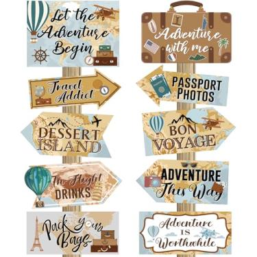 Imagem de Ysleen 20 Pcs Travel Themed Party Decorations Set Let The Adventure Begin Sign Adventure Signs Bon Voyage Party Decorations for Birthday Baby Shower Travel, 11 x 8 Inch, 11 x 5 Inch (Vintage)